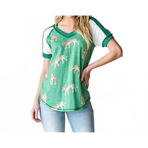 NEW 7TH RAY tiger print color block v-neck top in green